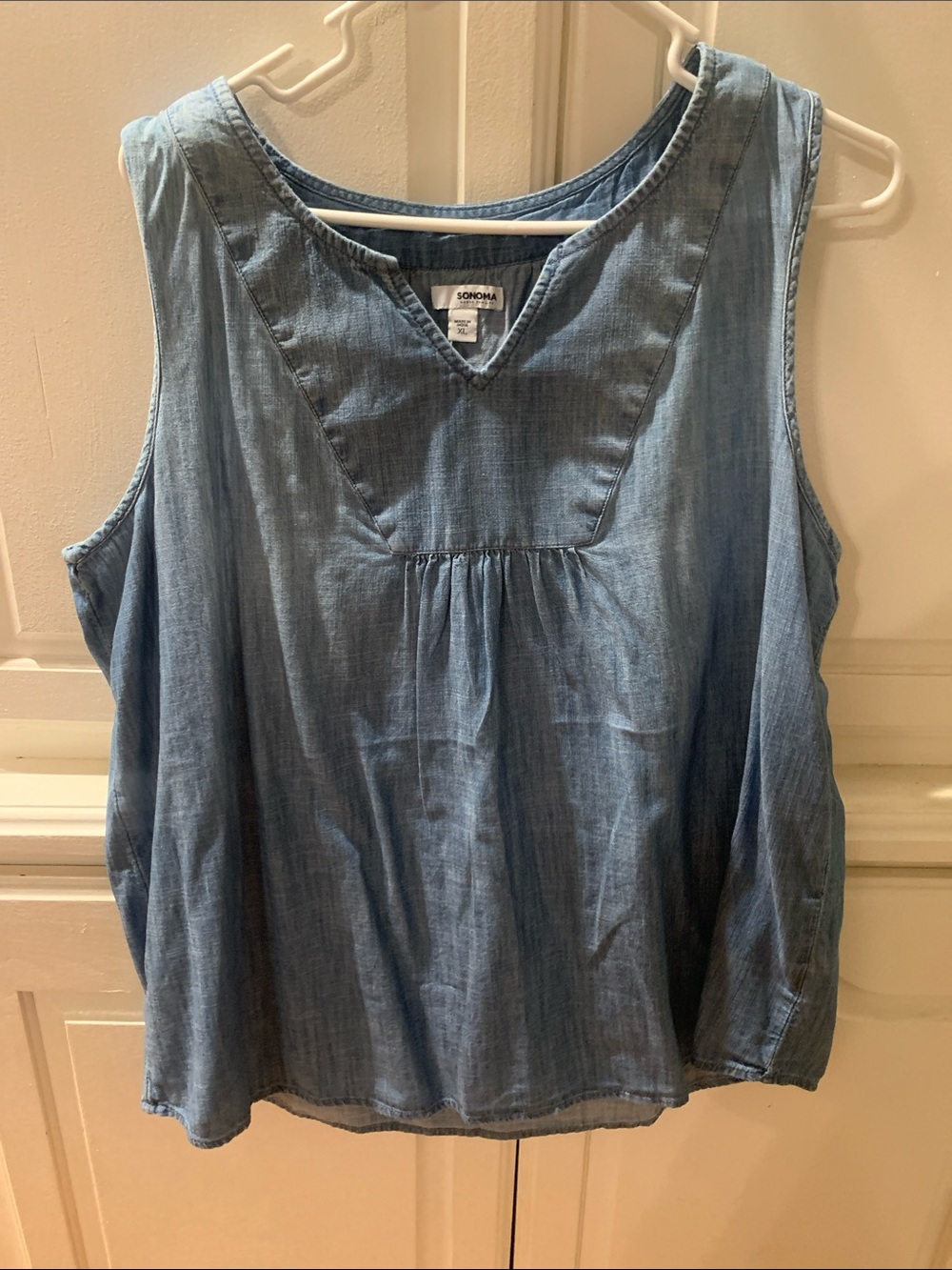 Sonoma Light Blue Chambray Sleeveless V-Neck Tank Top